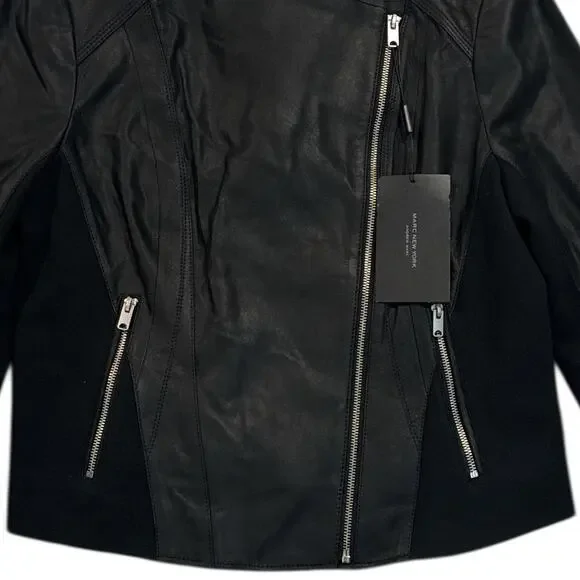 Andrew Marc Felix Leather Moto Jacket Women’s XL Black Asymmetrical Zip - Picture 4 of 11
